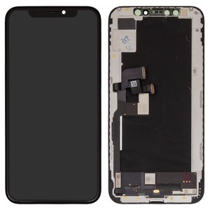 Дисплей для iPhone XS, черный, с рамкой, Оригинал переклеено стекло , с пластиками камеры и датчика приближения