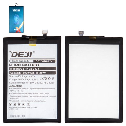 Аккумулятор Deji BL 49NT для Tecno Pop 7 BF6 , Pop 8, Pop 9 4G, Spark Go 2023  BF7 , Spark Go 2024  BG6 , Spark Go 1 KL4 , Li ion, 3,85 B, 5000 мАч