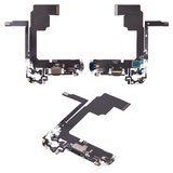 Шлейф для iPhone 15 Pro, конектора зарядки, чорний, з мікрофоном, High Copy