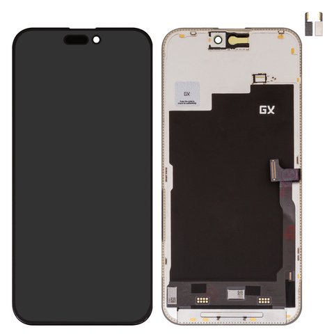 Дисплей для iPhone 15 Pro Max, черный, с рамкой, High Copy, без микросхемы, AMOLED , GX OEM soft, 120Hz