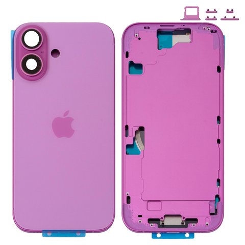 Корпус для iPhone 16, рожевий, з тримачем SIM карти, з боковими кнопками, Original PRC , EU version
