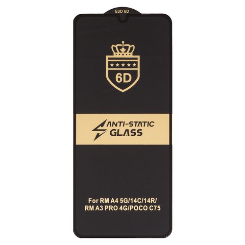 Защитное стекло ESD 6D для Motorola Moto G06; Xiaomi Poco C75, Redmi 14C 4G, совместимо с чехлом, Full Glue, Anti Static, без упаковки , черный, global version
