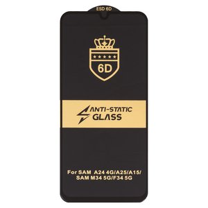 Захисне скло ESD 6D для Samsung A155 Galaxy A15, A156 Galaxy A15 5G, A245 Galaxy A24, A256 Galaxy A25, M156 Galaxy M15, M346 Galaxy M34, сумісне з чохлом, Full Glue, Anti Static, без упаковки , чорний