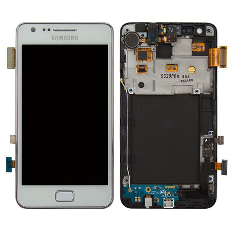 LCD compatible with Samsung I9105 Galaxy S2 Plus, white, with frame, Original PRC  