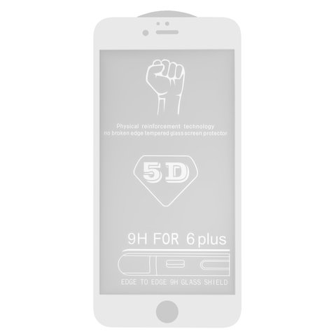 Защитное стекло All Spares для Apple iPhone 6 Plus, iPhone 6S Plus, 0,26 мм 9H, 5D Full Glue, белый, cлой клея нанесен по всей поверхности