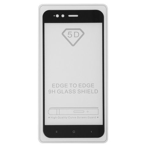 Tempered Glass Screen Protector All Spares compatible with Xiaomi Mi 5X, Mi A1, 0,26 mm 9H, 5D Full Glue, black, the layer of glue is applied to the entire surface of the glass, MDG2, MDI2, MDE2 