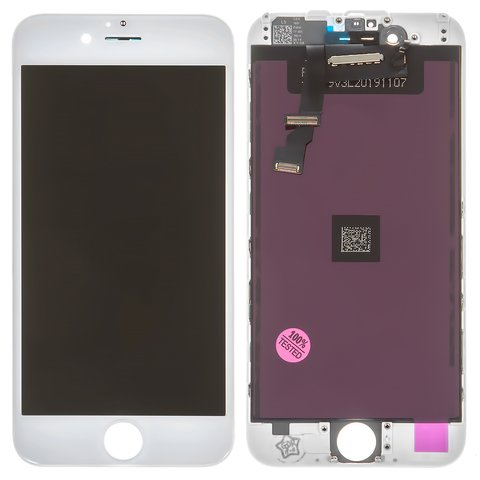 Дисплей для iPhone 6, белый, с рамкой, AAA, Tianma, с пластиками камеры и датчика приближения