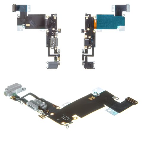 Flat Cable compatible with iPhone 6S Plus, headphone connector, charge connector, gray, with microphone, with components, AAA