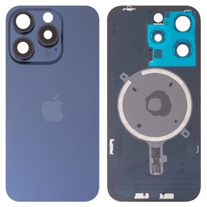 Housing Back Cover compatible with iPhone 15 Pro, dark blue, with camera lens, Original PRC  