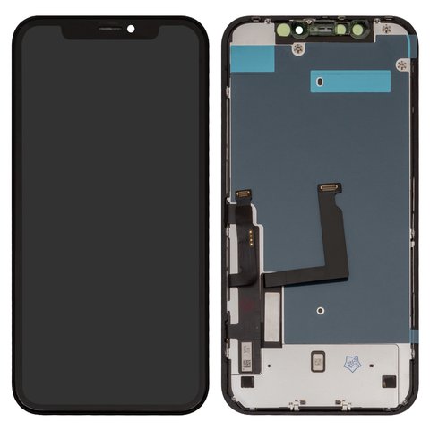 LCD compatible with Apple iPhone XR, black, with frame, PRC, Self welded OEM, Toshiba Sharp version 