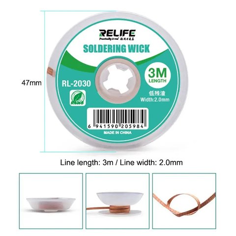 Desoldering Wick RELIFE RL 2030, (W  2.0 mm, d 3 m 