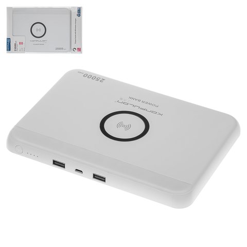 Power bank Konfulon PS 02, 25000 мАг, micro USB тип B вхід 5В 2А, 2 USB виходи 5 V 2,1 A, білий
