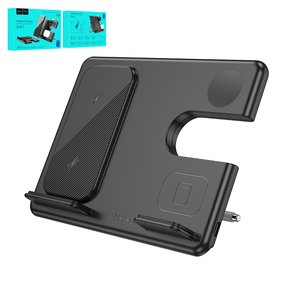 Беспроводное зарядное устройство Hoco CQ2 3 in 1, Quick Charge, черное, USB тип C, 15 Вт, раскладное, настольный, SAM watch, #6942007602327