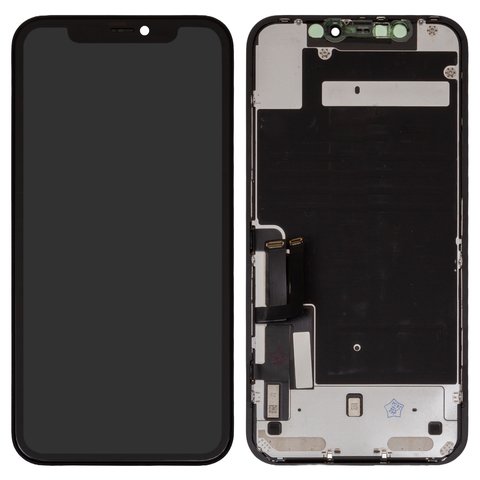 Дисплей для iPhone 11, чорний, з рамкою, Оригінал переклеєне скло , з пластиками камери та давача наближення