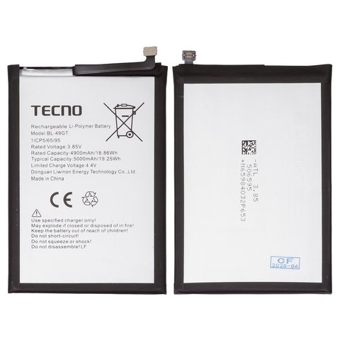 Акумулятор BL 49GT для Tecno Camon 17, Camon 17P, Spark 9 Pro, Li Polymer, 3,7 В, 5000 мАч, Original PRC 