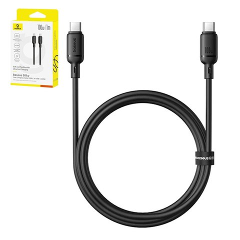 USB кабель Baseus Silky, 2xUSB тип C, 100 см, 100 Вт, черный, силиконовый, #P10377704113 00