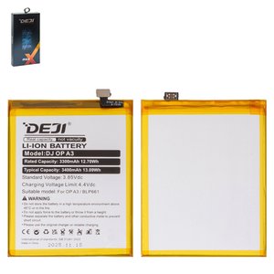 Аккумулятор Deji BLP661 для Oppo A3 2018  CPH1837 , F7, Li ion, 3,85 B, 3400 мАч